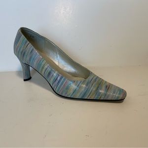 Vintage J.Renee Baby Blue Pink Striped Pumps Squared Pointed Toe